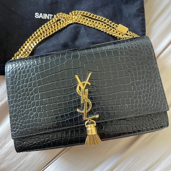 SOLD YSL Medium Kate with Tassels and Croc embossed AUTHENTIC